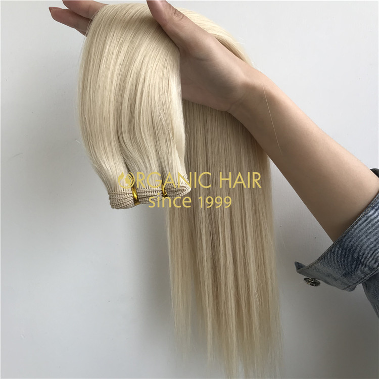 Human full cuticle hair hand tied wefts blonde color X202